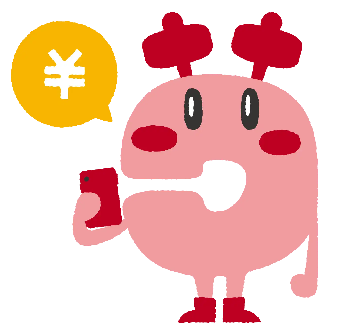 スマートフォンを持って出資するこづっちのイラスト