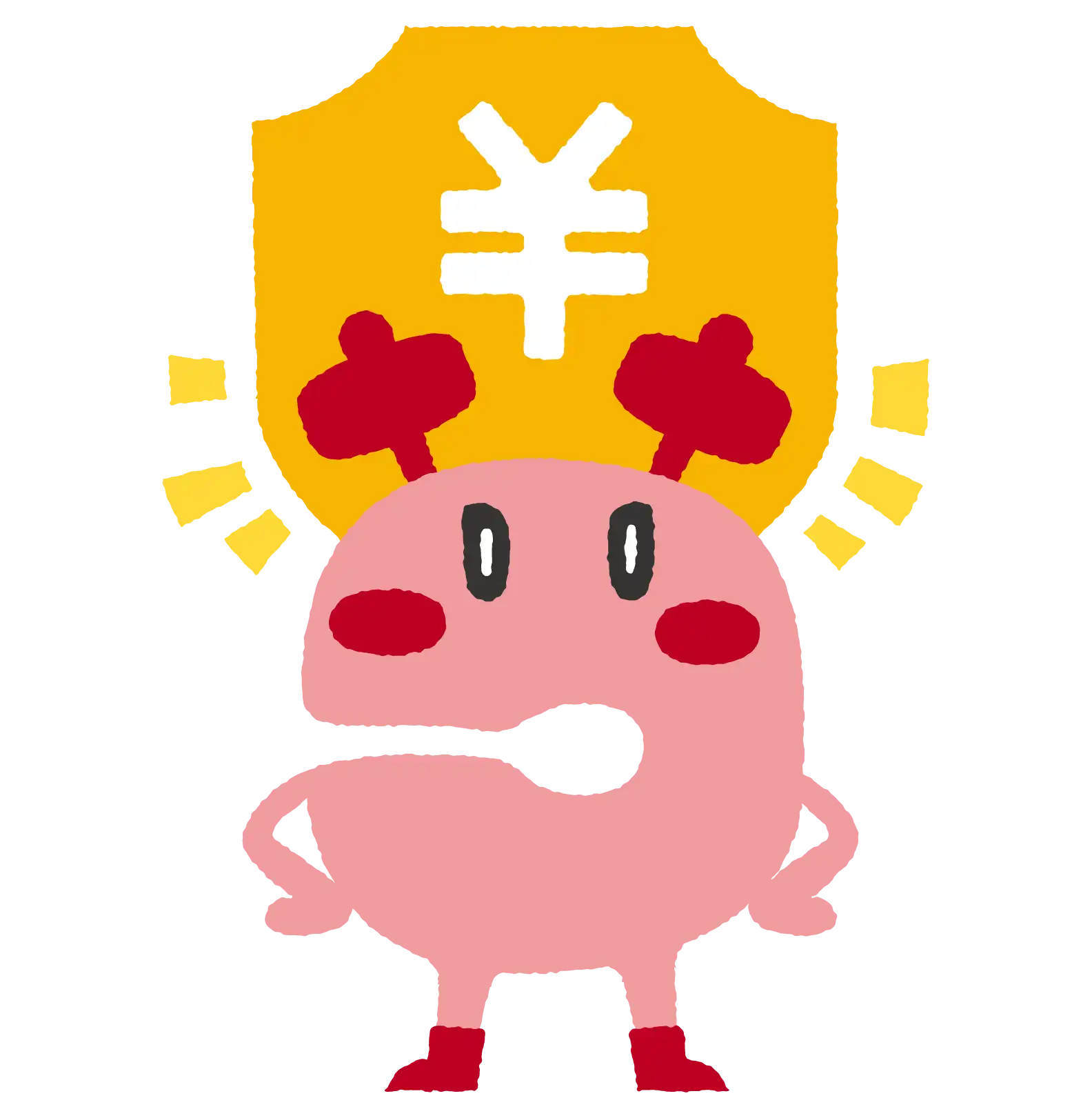 守られているお金を背にするこづっちのイラスト